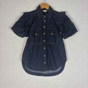 Anthropologie Pilcro Top Womens XXS The Ozzi Ruffle Sleeve Cotton Denim Boho